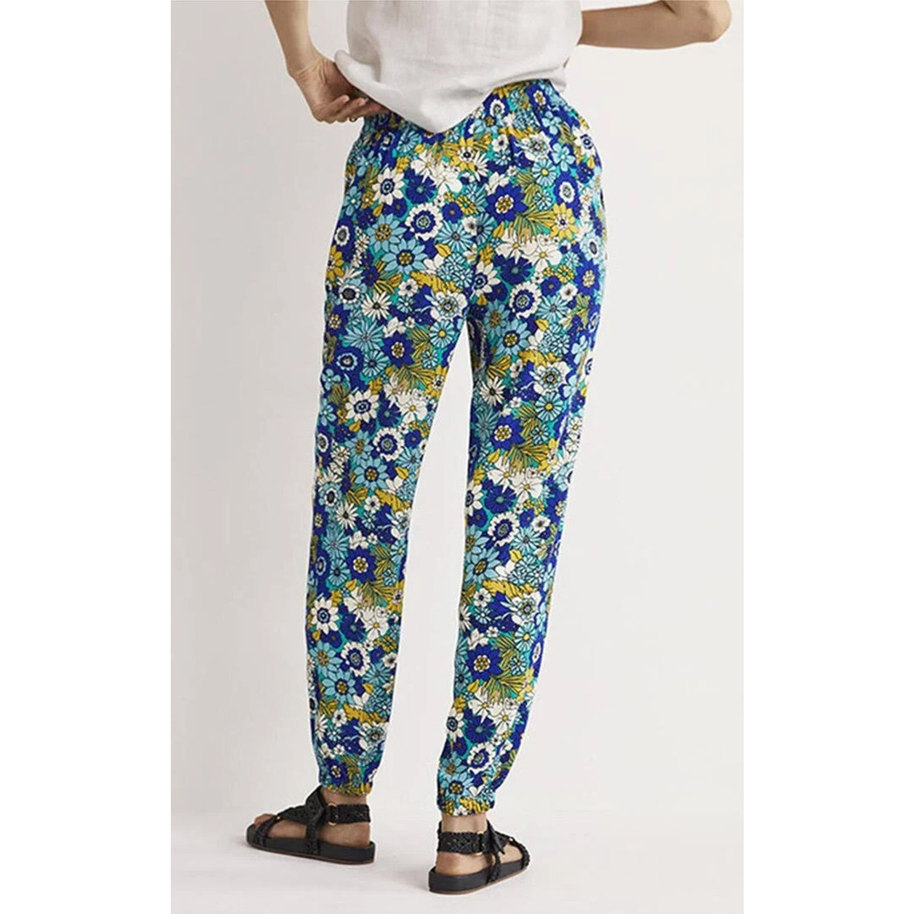 Boden Crinkle Tapered Trousers Blue Floral Pull On Pants Tassel Women's Size 6 - Picture 12 of 16